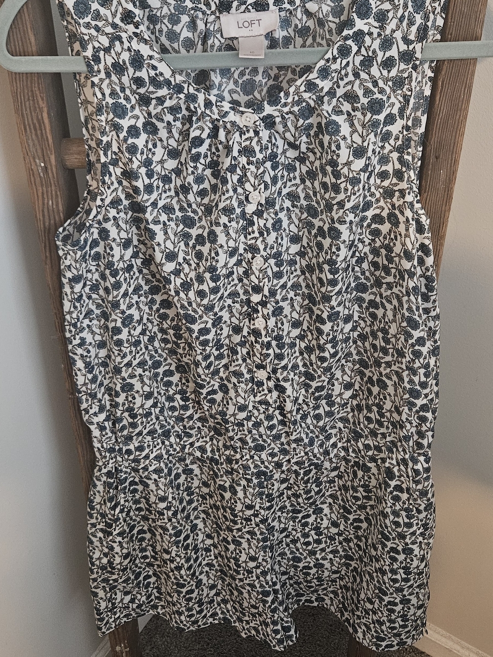LOFT Sleeveless Navy & White Floral Tie-Neck Dress